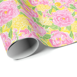Preppy Palm Beach Print roze en gele bloemen Cadeaupapier