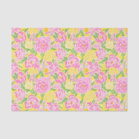 Preppy Palm Beach Print roze en gele bloemen Tissuepapier (Voorkant)