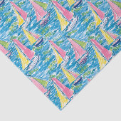 Preppy Palm Beach Print Roze en gele zeilboten Tissuepapier (Detail)