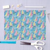 Preppy Palm Beach Print Roze en gele zeilboten Tissuepapier (Craft)
