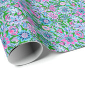 Preppy Palm Beach Print Roze en groene bloemen Cadeaupapier (Rol Hoek)