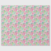 Preppy Palm Beach Print Roze en groene bloemen Cadeaupapier (Vlak)