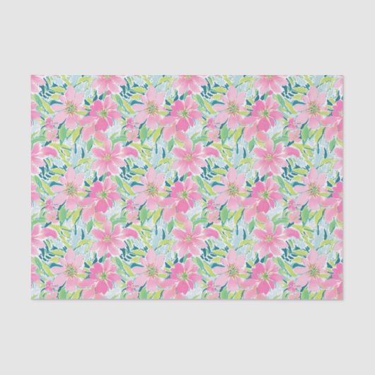 Preppy Palm Beach Print Roze en groene bloemen Tissuepapier (Voorkant)