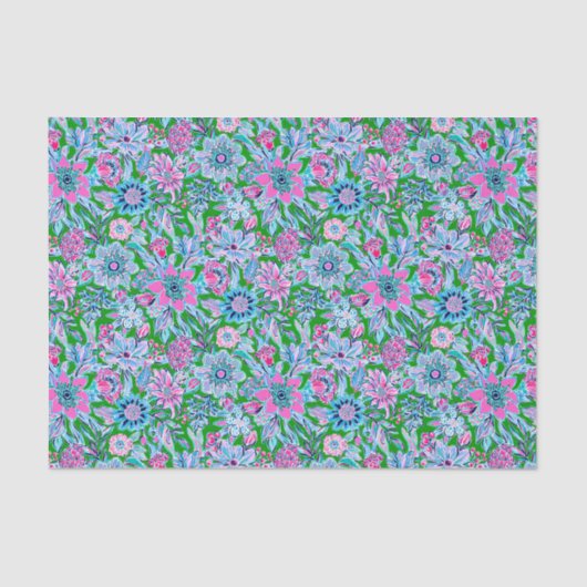 Preppy Palm Beach Print Roze en groene bloemen Tissuepapier (Voorkant)