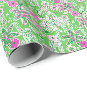 Preppy Palm Beach Print Roze en groene Giraffes Cadeaupapier (Rol Hoek)