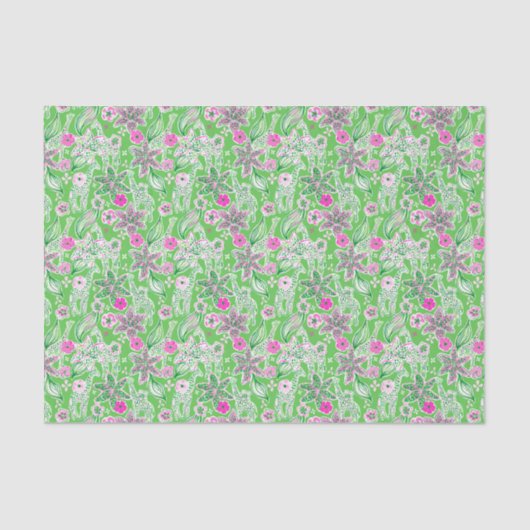Preppy Palm Beach Print Roze en groene Giraffes Tissuepapier (Voorkant)