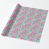 Preppy Palm Beach Print Roze en groene tijgers Cadeaupapier (Uitgerold)