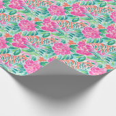 Preppy Palm Beach Print Roze en groene tijgers Cadeaupapier (Hoek)
