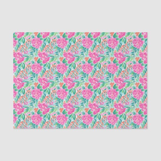 Preppy Palm Beach Print Roze en groene tijgers Tissuepapier (Voorkant)