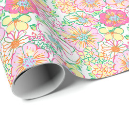 Preppy Palm Beach Print roze & gele bloemen Cadeaupapier