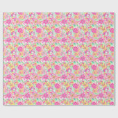 Preppy Palm Beach Print roze & gele lelie bloemen Cadeaupapier (Vlak)