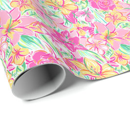 Preppy Palm Beach Print roze & gele lelie bloemen Cadeaupapier