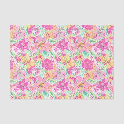 Preppy Palm Beach Print roze & gele lelie bloemen Tissuepapier (Voorkant)