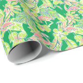 Preppy Palm Beach Print Roze & Groene Flamingo's Cadeaupapier (Rol Hoek)
