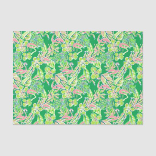 Preppy Palm Beach Print Roze & Groene Flamingo's Tissuepapier (Voorkant)