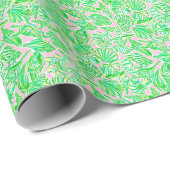 Preppy Palm Beach Print roze & groene zeeschelpen Cadeaupapier (Rol Hoek)