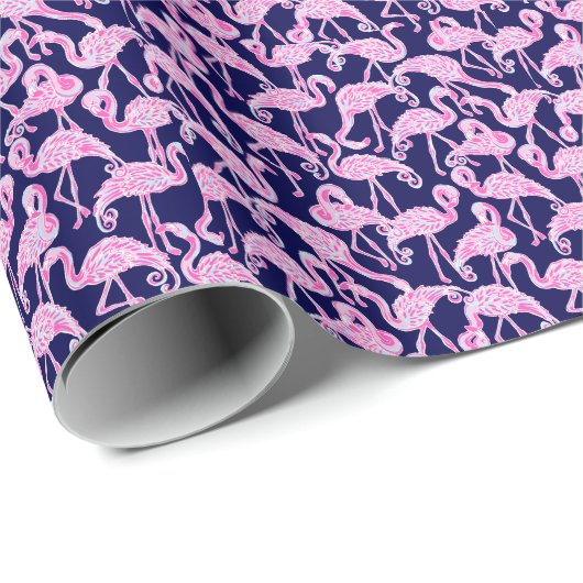 Preppy Palm Beach Print Roze & Navy Flamingo's Cadeaupapier (Rol Hoek)