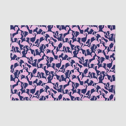 Preppy Palm Beach Print Roze & Navy Flamingo's Tissuepapier (Voorkant)