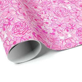 Preppy Palm Beach Print roze vossen en bloemen Cadeaupapier