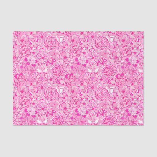 Preppy Palm Beach Print roze vossen en bloemen Tissuepapier (Voorkant)