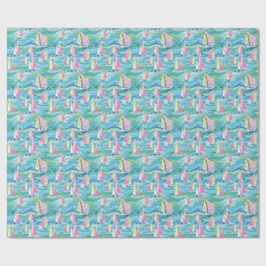 Preppy Palm Beach Print Roze zeilboten Cadeaupapier (Vlak)