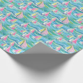 Preppy Palm Beach Print Roze zeilboten Cadeaupapier (Hoek)