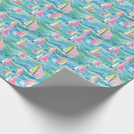 Preppy Palm Beach Print Roze zeilboten Cadeaupapier (Hoek)