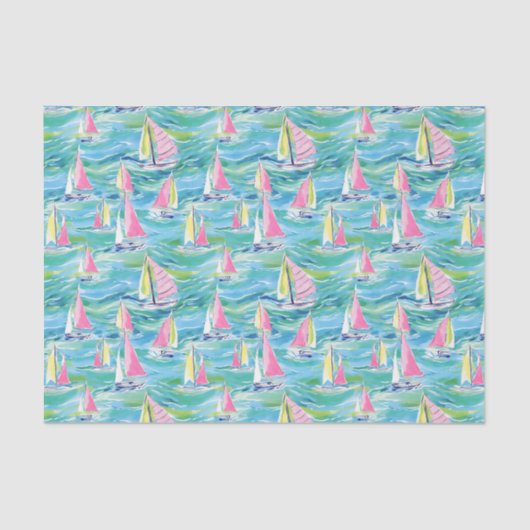 Preppy Palm Beach Print Roze zeilboten Tissuepapier (Voorkant)
