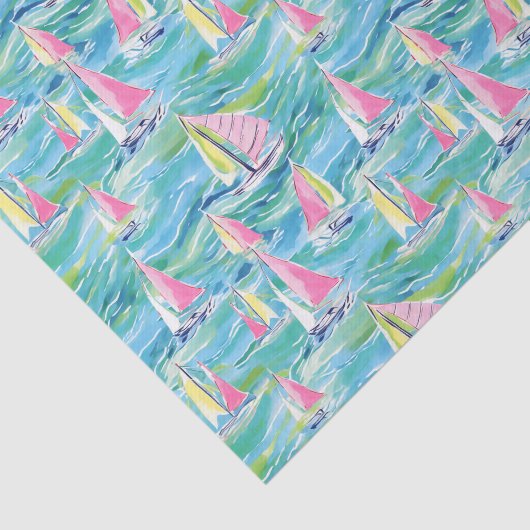 Preppy Palm Beach Print Roze zeilboten Tissuepapier (Detail)