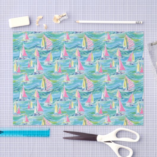 Preppy Palm Beach Print Roze zeilboten Tissuepapier (Craft)
