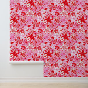 Preppy Palm Beach Roze en rode bloemen Behang