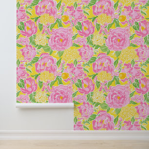 Preppy Palm Beach roze & gele bloemen Behang
