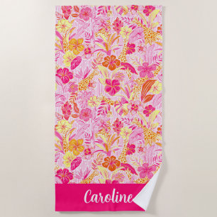 Preppy Palm Beach Roze Giraffes gepersonaliseerd Strandlaken