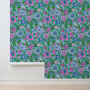 Preppy Palm Beach Roze & groene bloemen Behang