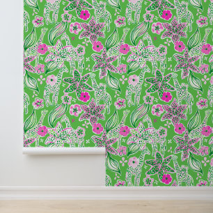 Preppy Palm Beach Roze & Groene Jungle Giraffen Behang