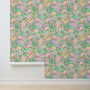 Preppy Palm Beach Roze & Groene Sinaasappels Behang
