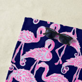 Preppy Palm Beach Roze Navy Flamingo gepersonalise Strandlaken (In situ)