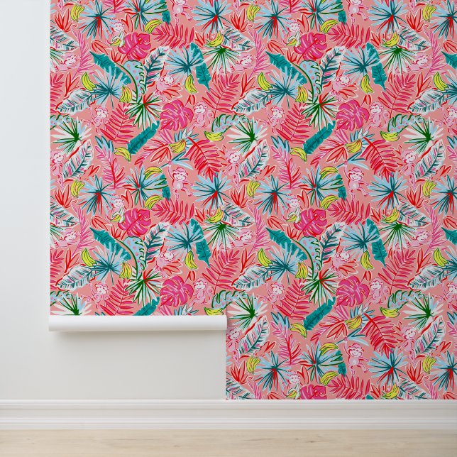 Preppy Palm Beach Tropical Oerwoud Monkeys Behang (Applicatie)