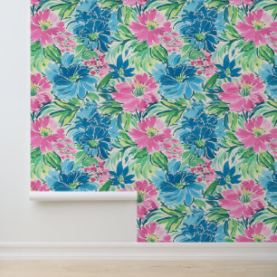Preppy Palm Beach Tropische bloemen Behang