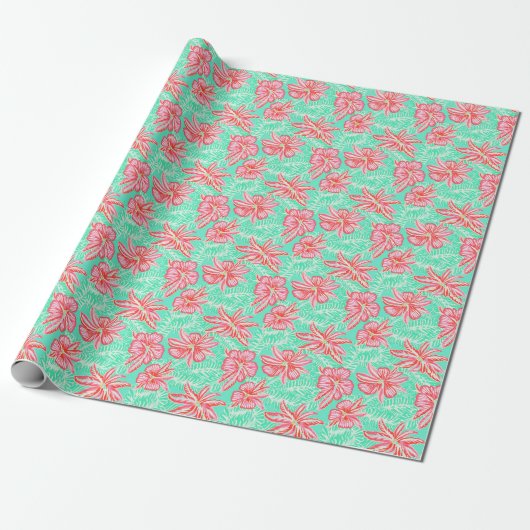 Preppy Palm Beach tropische bloemen patroon Cadeaupapier (Uitgerold)