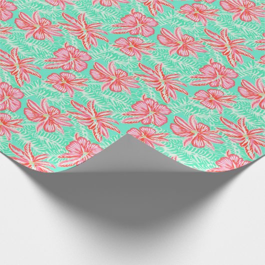 Preppy Palm Beach tropische bloemen patroon Cadeaupapier (Hoek)