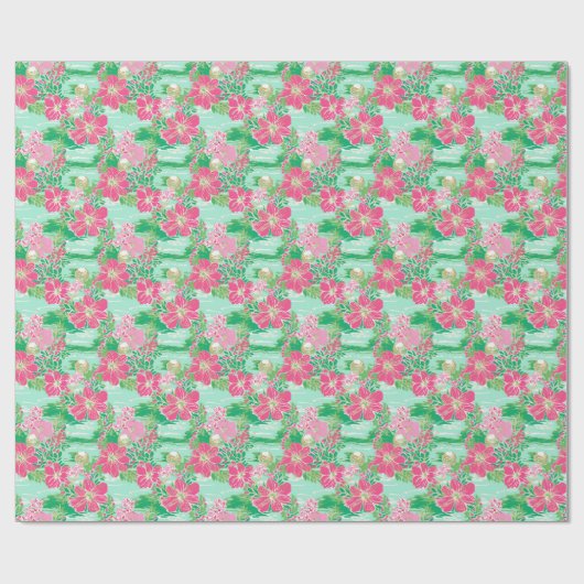 Preppy Palm Beach tropische bloemen patroon Cadeaupapier (Vlak)
