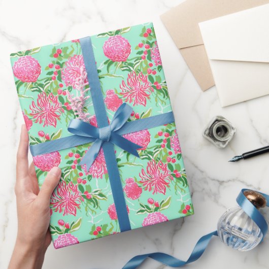 Preppy Palm Beach tropische bloemen patroon Cadeaupapier (Geschenken)