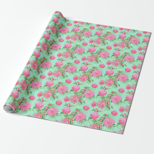 Preppy Palm Beach tropische bloemen patroon Cadeaupapier (Uitgerold)