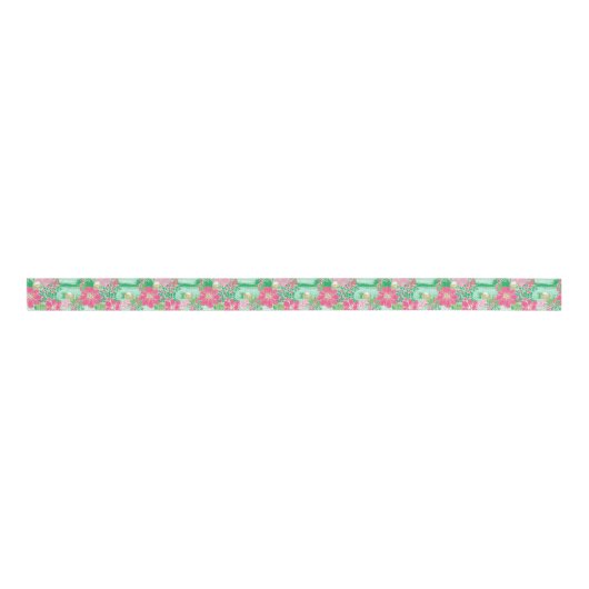 Preppy Palm Beach tropische bloemen patroon Grosgrain Lint (Voorkant)
