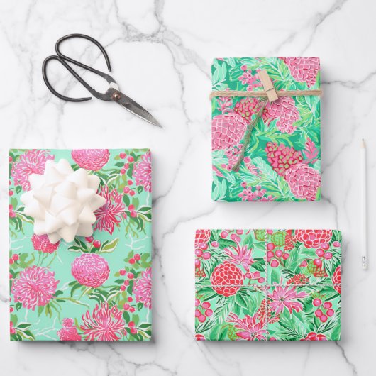 Preppy Palm Beach tropische bloemen patroon Inpakpapier Vel (Voorkant)