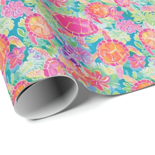 Preppy Palm Beach tropische schildpadden patroon Cadeaupapier (Rol Hoek)