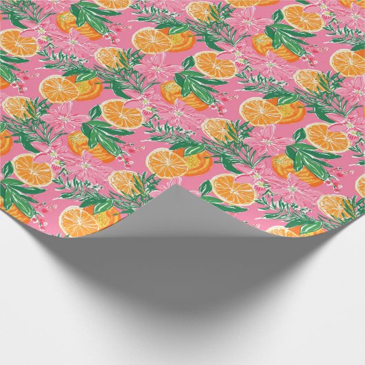 Preppy Palm Beach Tropische Sinaasappels Patroon Cadeaupapier (Hoek)