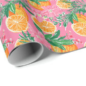Preppy Palm Beach Tropische Sinaasappels Patroon Cadeaupapier (Rol Hoek)
