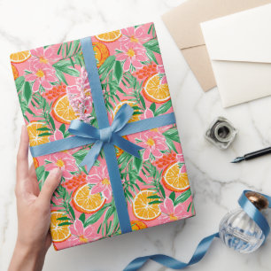 Preppy Palm Beach Tropische Sinaasappels Patroon Cadeaupapier